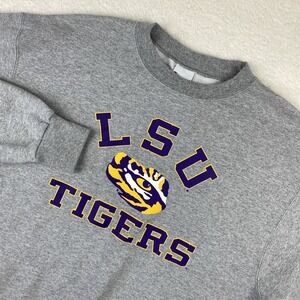LSU TIGERS x CHAMPION Crewneck Sweatshirt Large Gray Football Long Sleeve Unisex